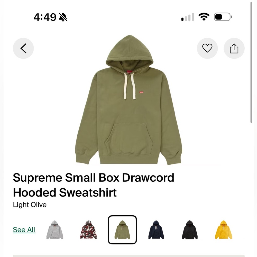 Supreme Light Olive Hooded Sweatshirt